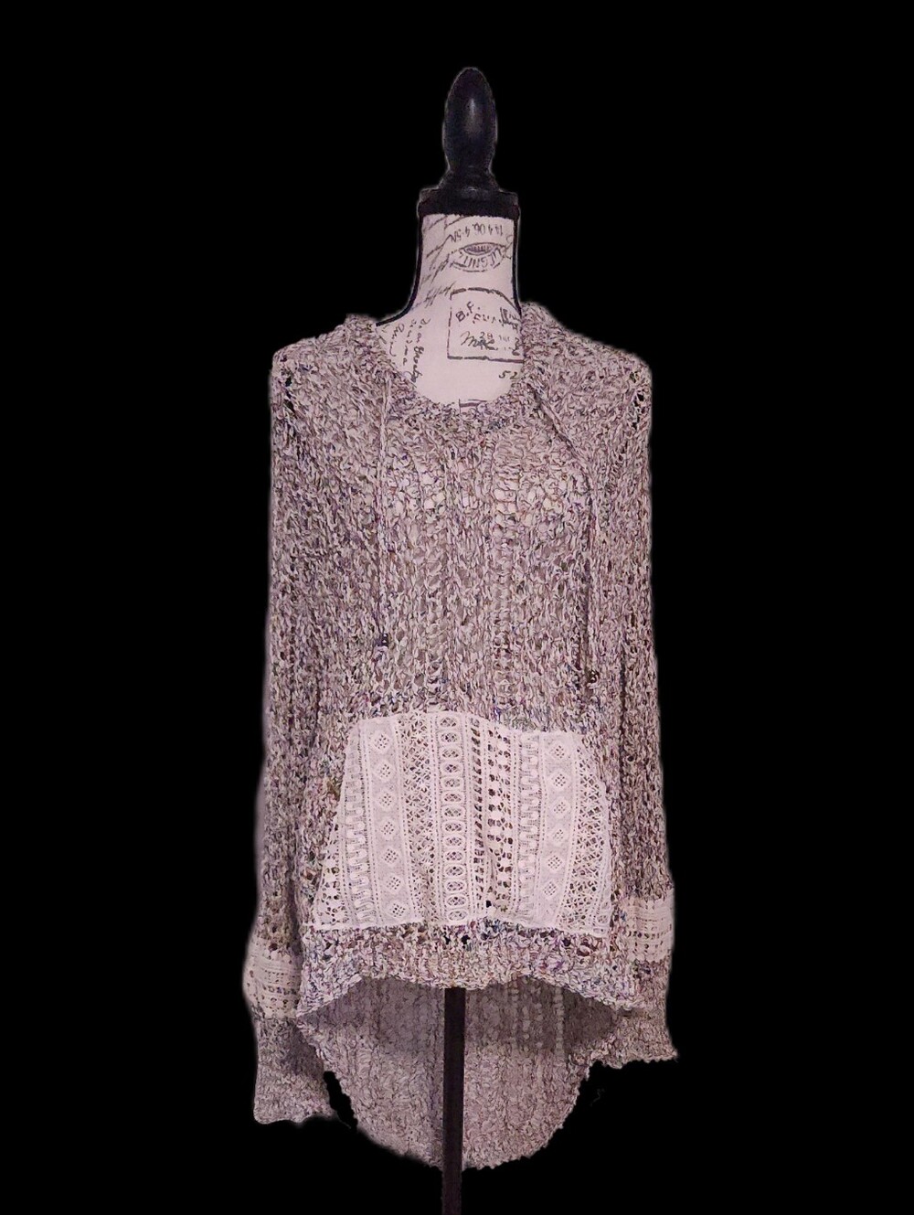 POL Women’s Wheat & Multicolor Open-Knit Hooded Sweater - XL